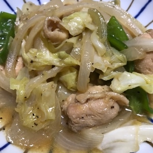 鶏もも肉とキャベツピーマンの中華炒め